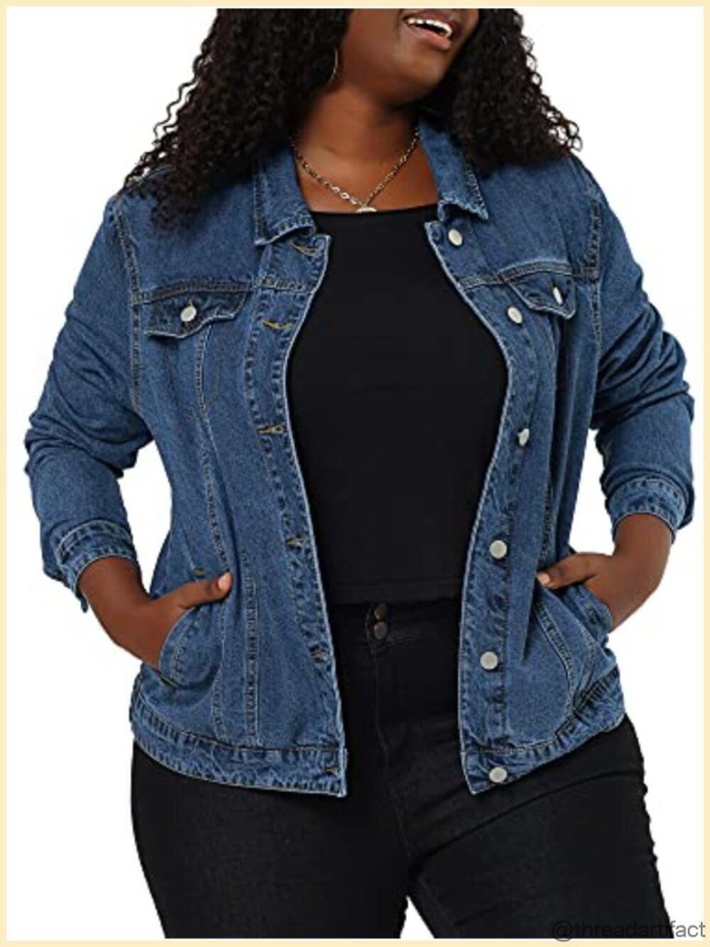 Women's Plus Size Button Up Washed Denim Jacket